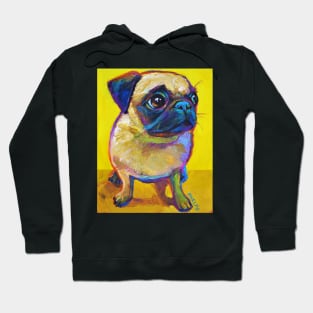 Adorable Pug Puppy on Yellow Hoodie